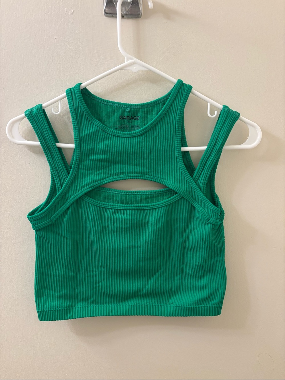 Garage Emerald Green Ribbed Lined Double-Strap Cutout Crop Tank sports bra S